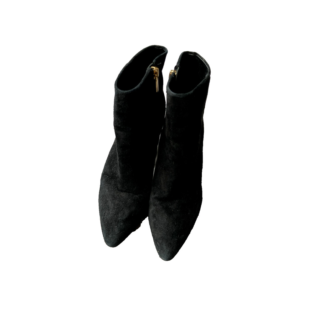 Vince Camuto Sz 6.5 Black Suede Block Heeled Ankle Booties Party Work Womens
